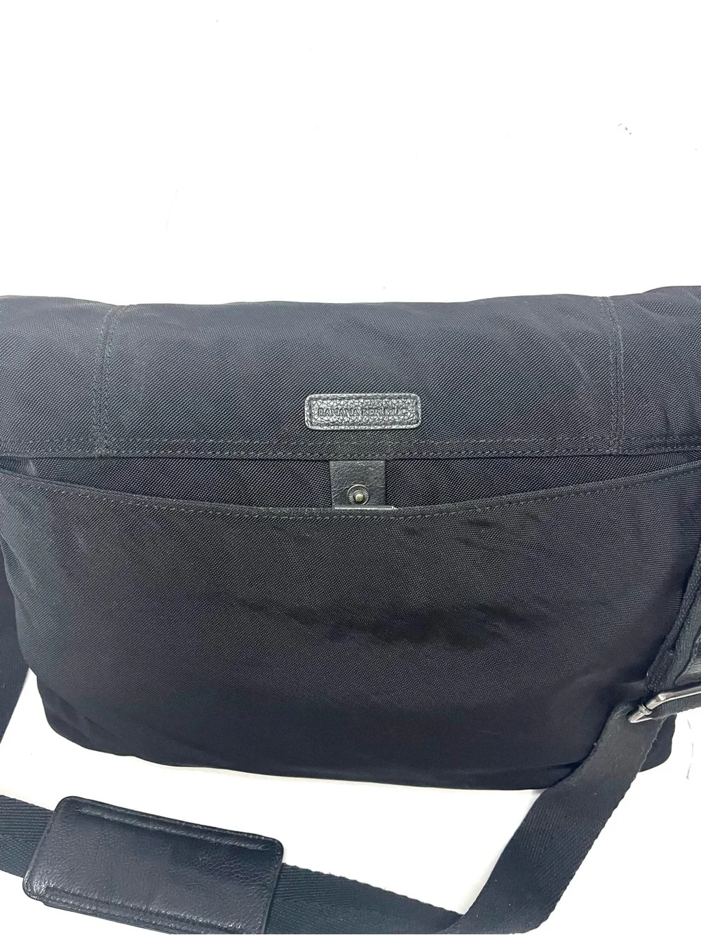 Banana Republic Black Nylon Canvas & Leather Messenger Bag